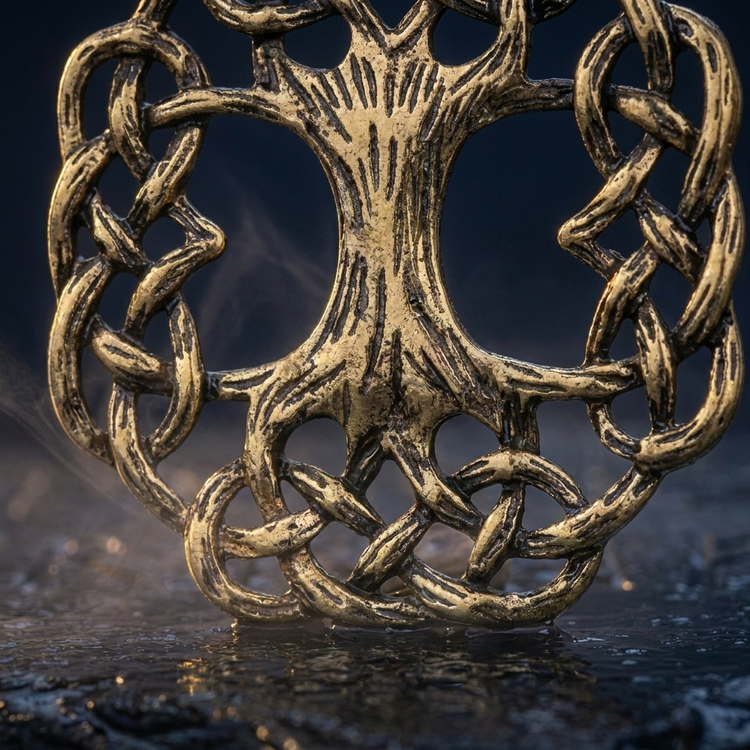 Pendentif Arbre de Vie Viking en contexte nordique angle macro