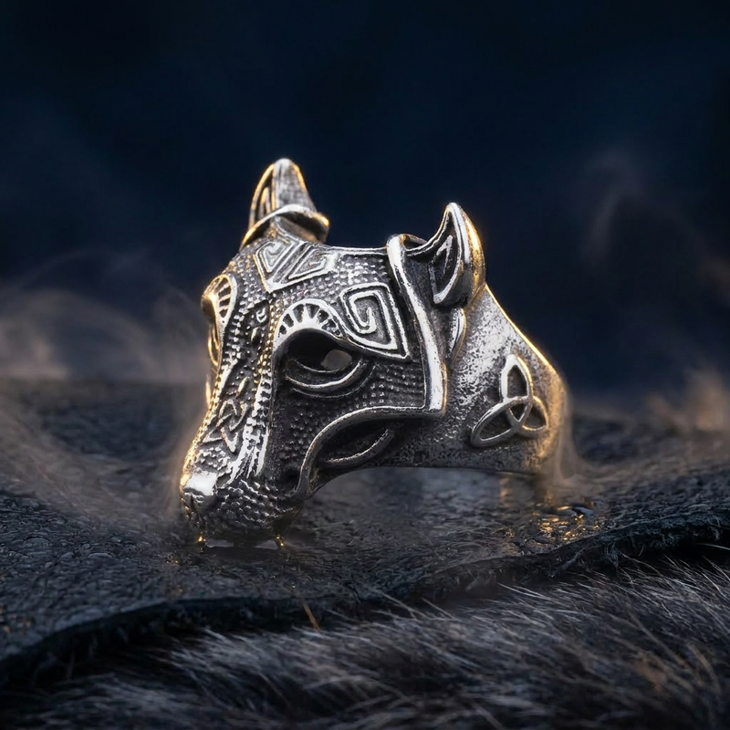 Anneau Loup Geant Fenrir en contexte nordique angle vue alternative
