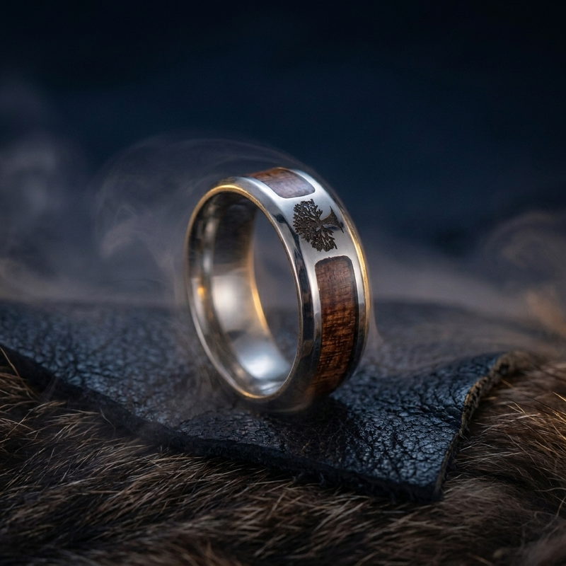 Bague Arbre de Vie Yggdrasil en contexte nordique angle vue alternative