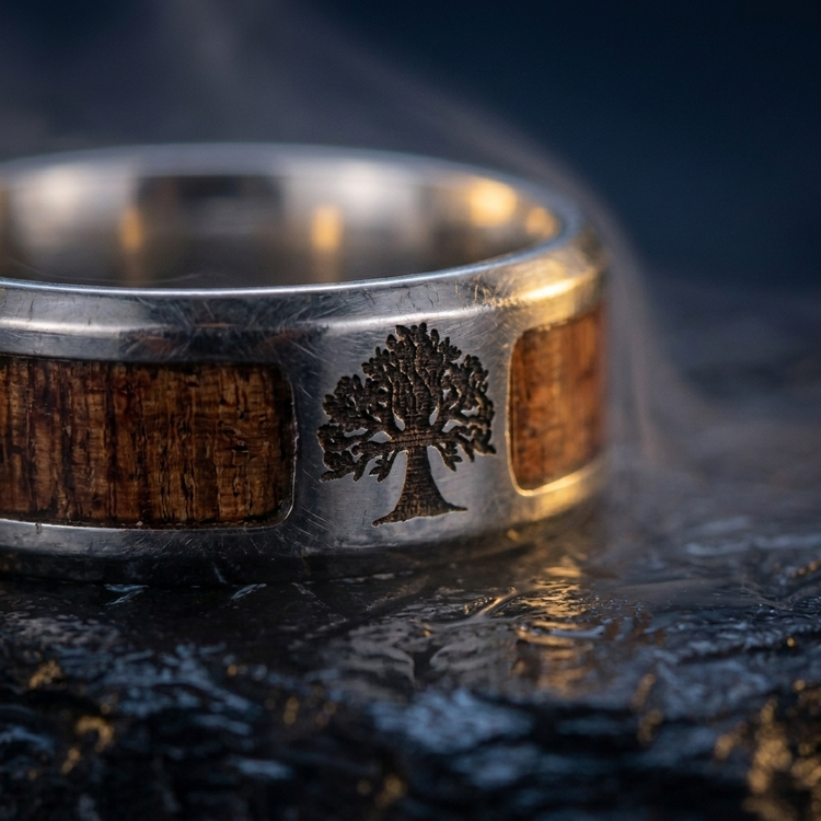 Bague Arbre de Vie Yggdrasil en contexte nordique angle macro
