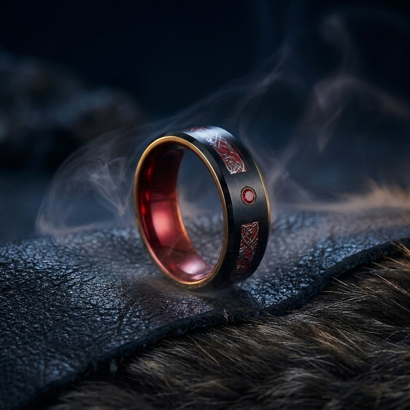 Anneau Viking Ragnarok en contexte nordique angle vue alternative