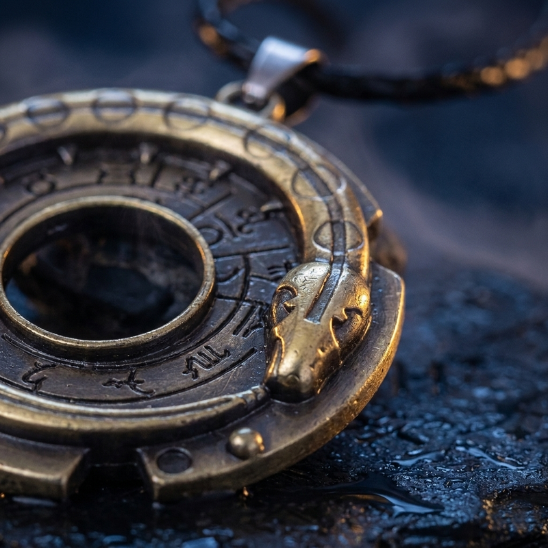 Collier Serpent Jörmungandr en contexte nordique angle macro