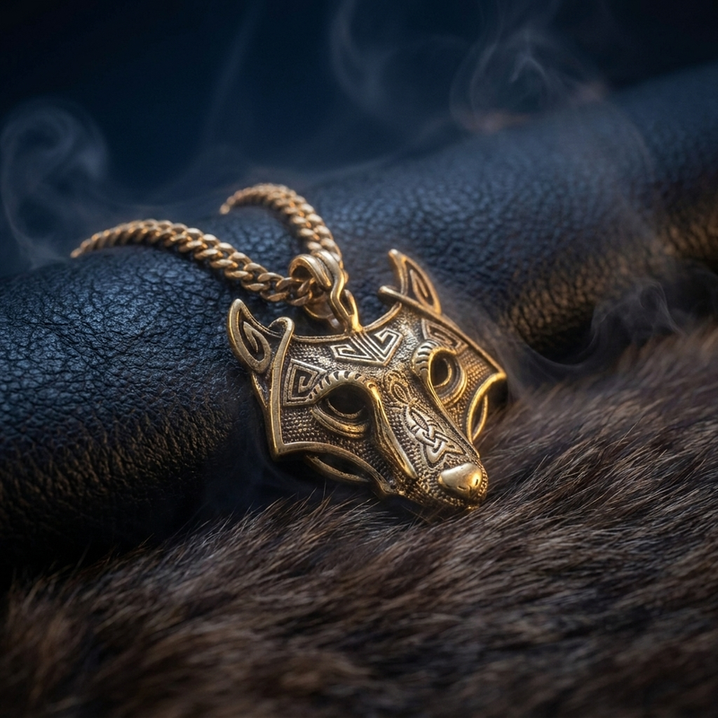 Collier Loup Viking Fenrir en contexte nordique angle vue alternative