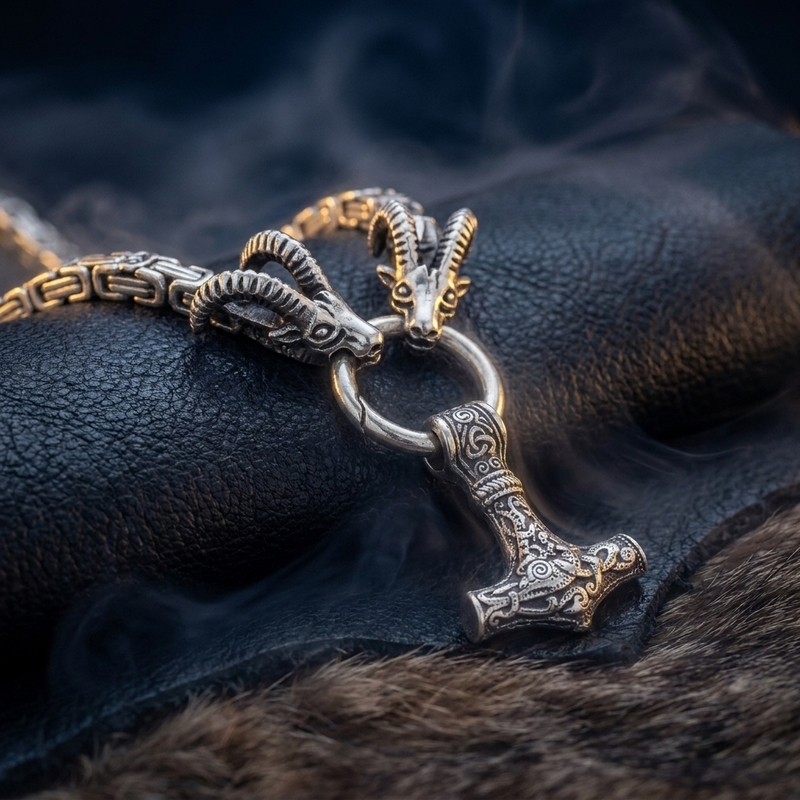 Chaîne Geitur Thor Pendentif Mjölnir en contexte nordique angle vue alternative
