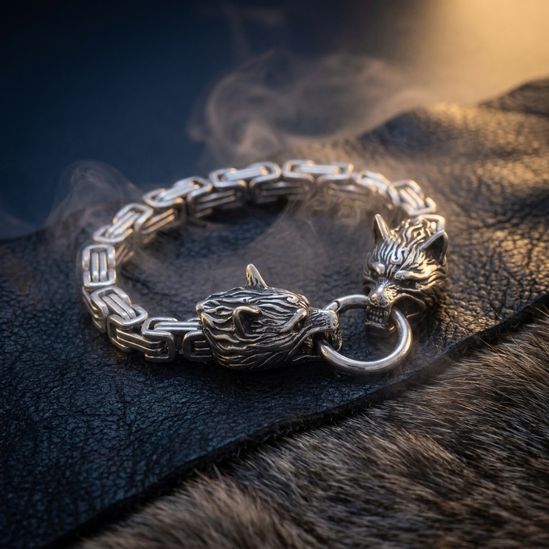 Bracelet Loups d'Odin - Geri & Freki en contexte nordique angle vue alternative