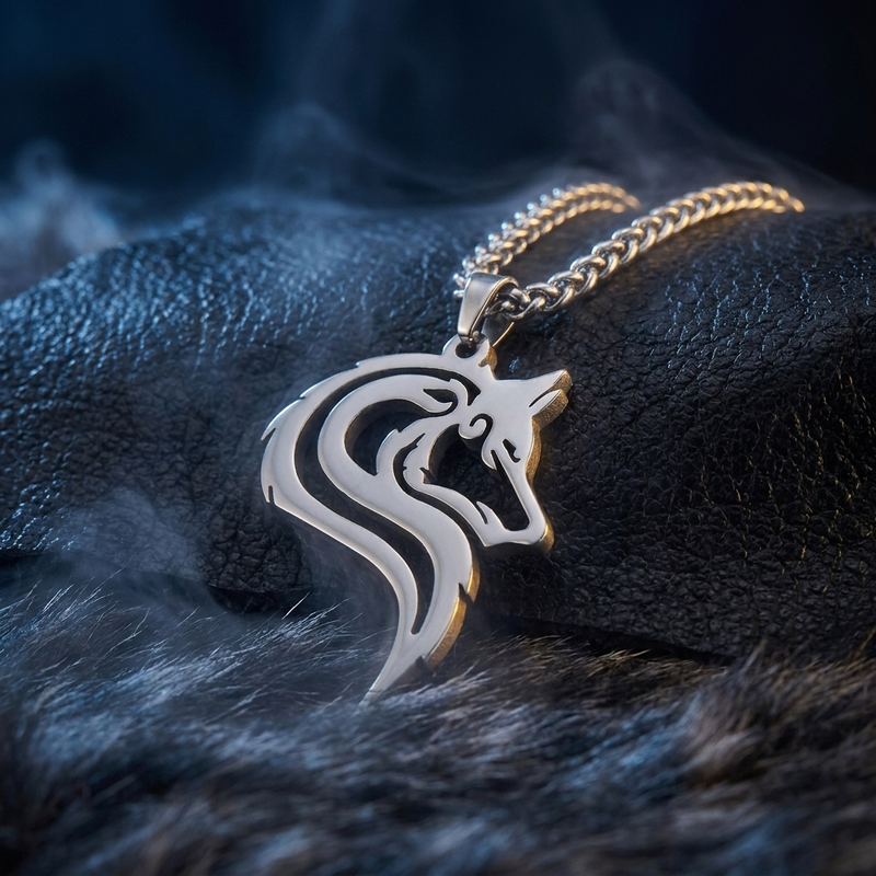 Collier Loup des 9 Mondes en contexte nordique angle vue alternative