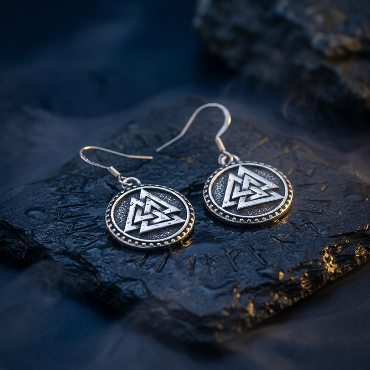 Boucles d'Oreilles Viking Valknut en contexte nordique