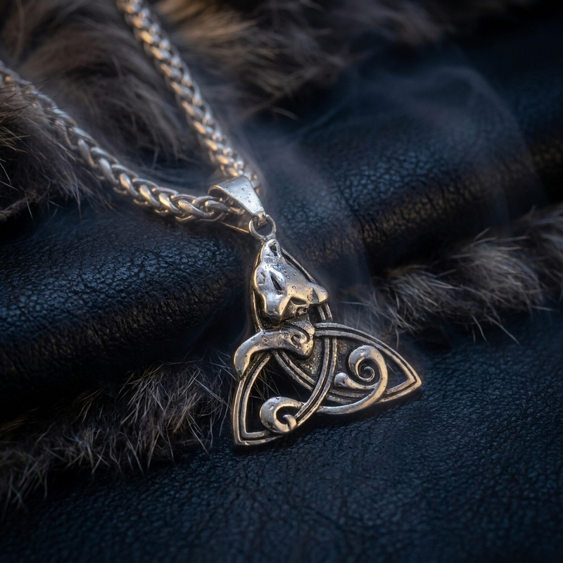 Collier Viking Triquetra du Renard en contexte nordique angle vue alternative
