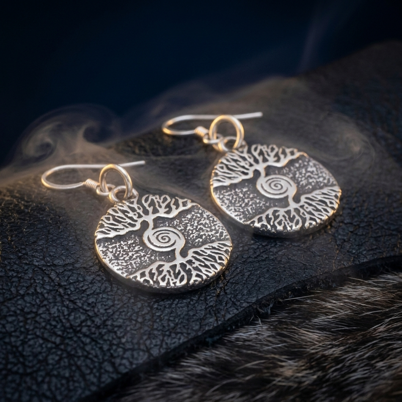 Boucle d'Oreille Viking Arbre de Vie Yggdrasil en contexte nordique angle vue alternative