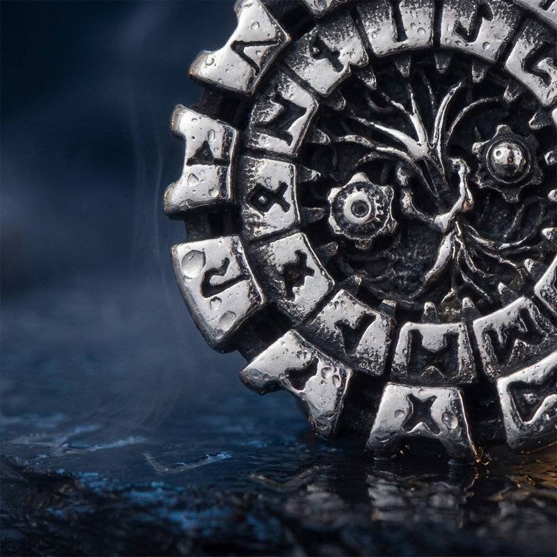 Collier Viking Arbre de Vie en contexte nordique angle macro