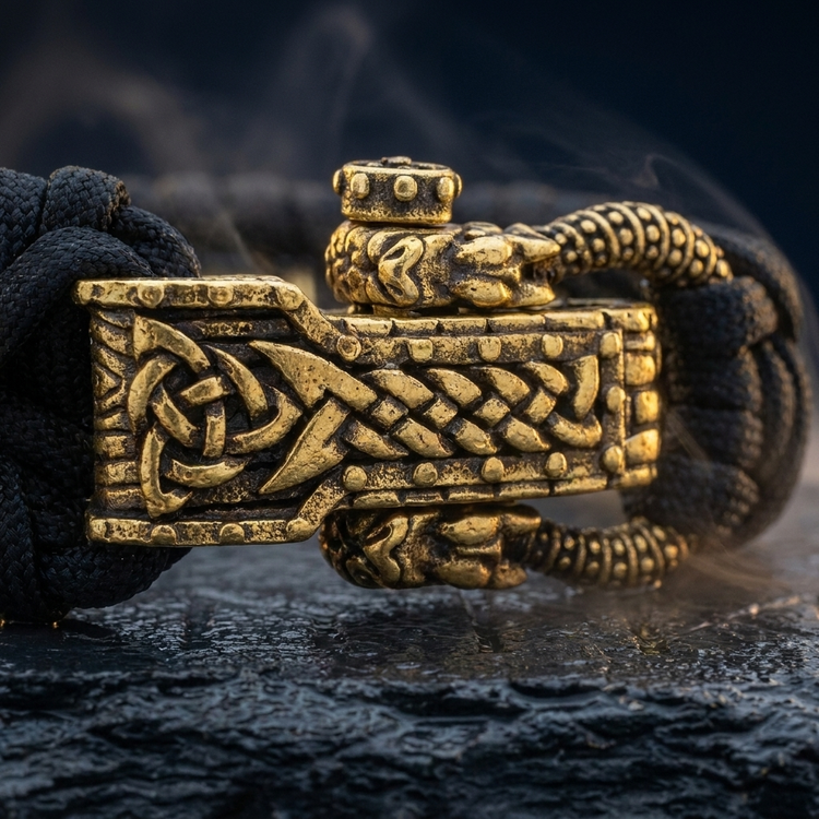 Bracelet Viking Valknut Paracord en contexte nordique angle macro