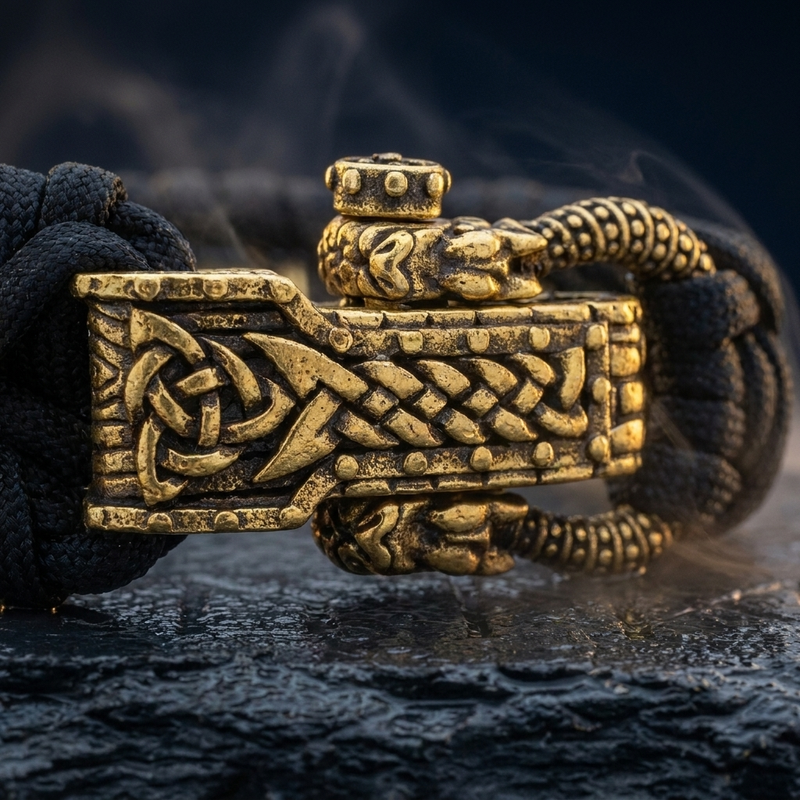 Bracelet Viking Valknut Paracord en contexte nordique angle macro
