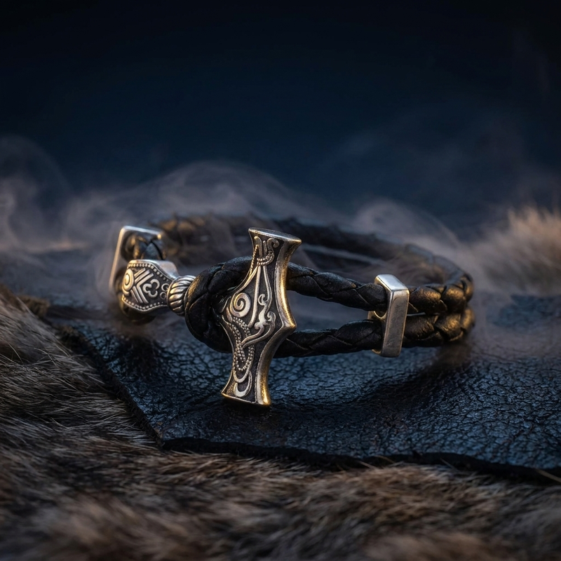 Bracelet Amulette Marteau de Thor en contexte nordique angle vue alternative
