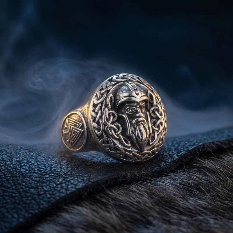 Bague Viking Noeud d'Odin en contexte nordique angle vue alternative