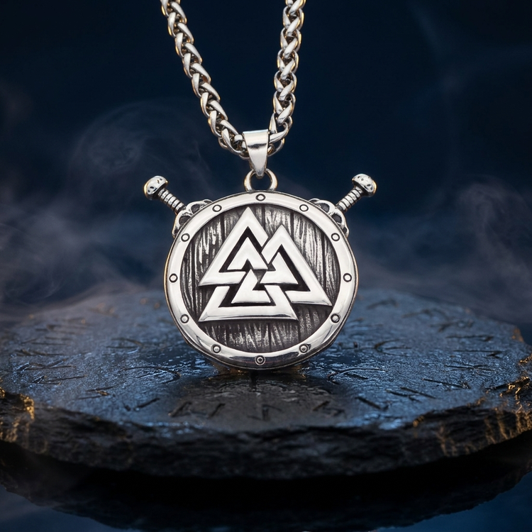 Amulette Viking Bouclier Valknut en contexte nordique