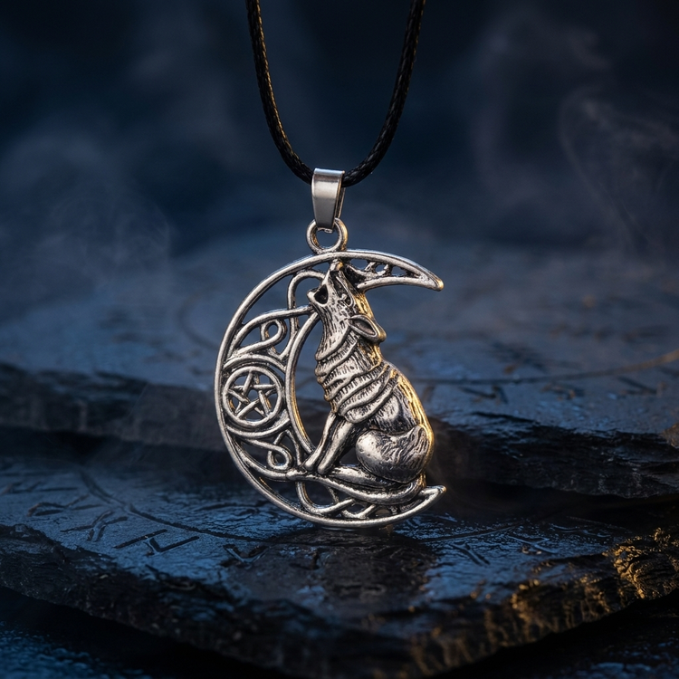 Collier Lune et Loup Fenrir en contexte nordique
