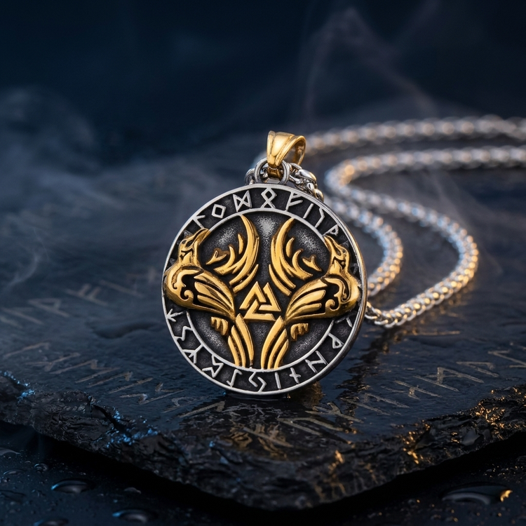 Pendentif Viking Hugin et Munin en contexte nordique