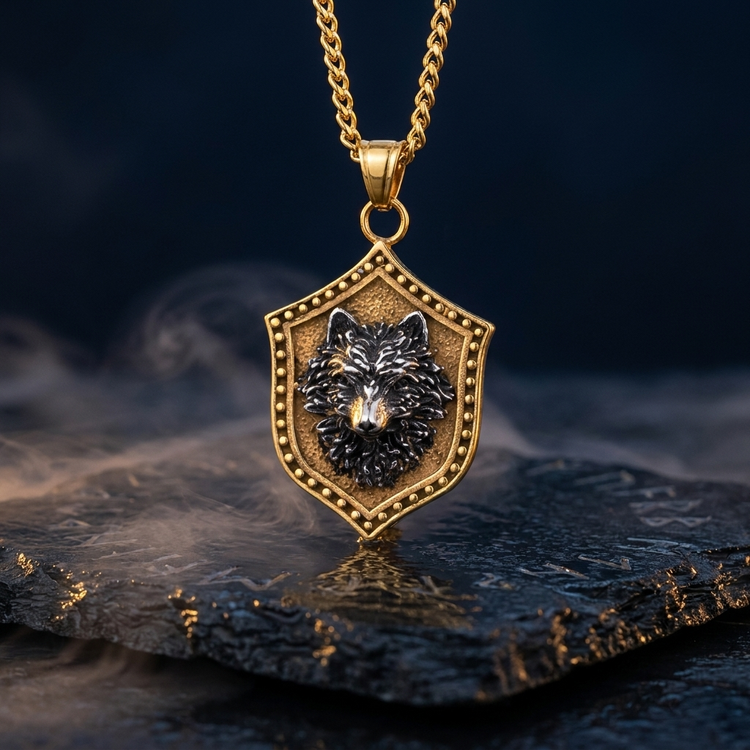 Collier Viking Loup Geri et Freki en contexte nordique