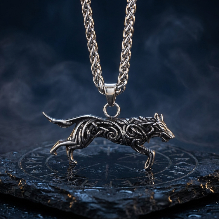 Collier Viking Loup Fenrir en contexte nordique