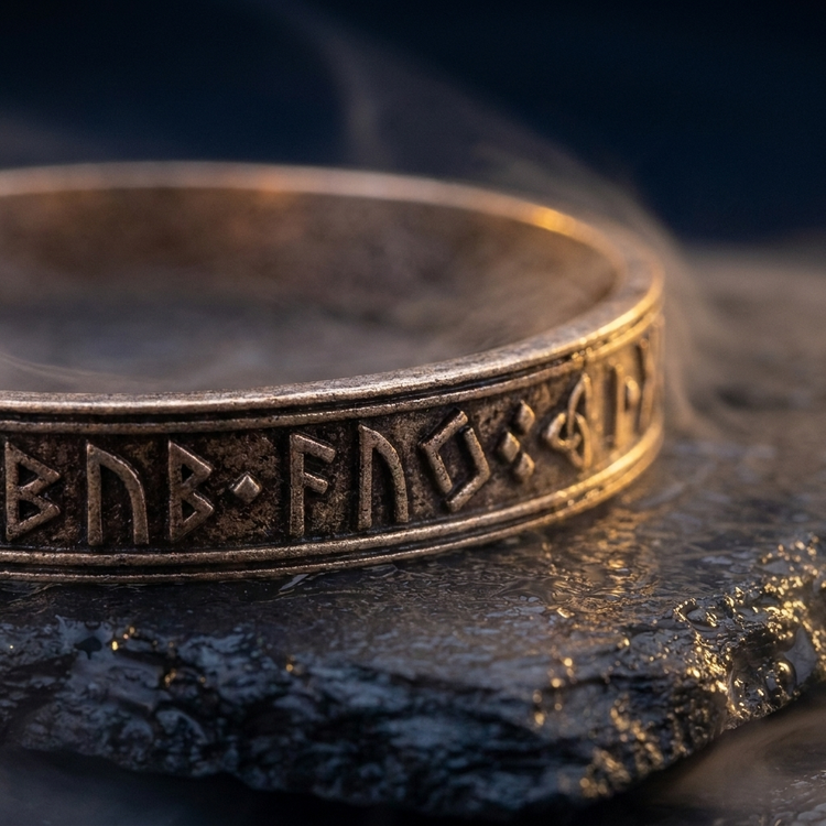 Bracelet Viking Mjöllnir de Thor en contexte nordique angle macro
