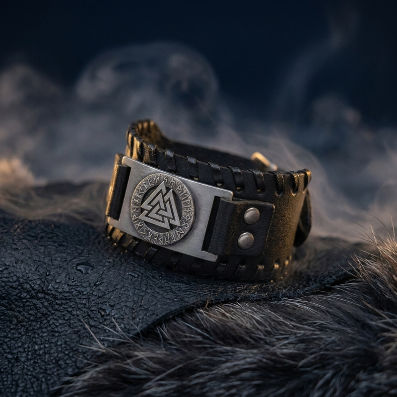 Bracelet Amulette Valknut en contexte nordique angle vue alternative