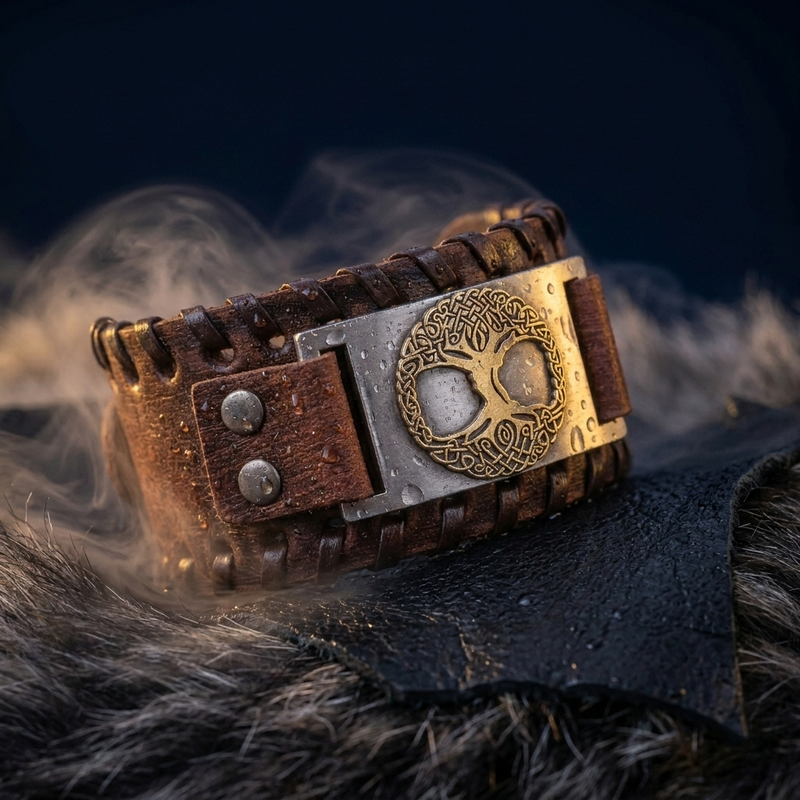 Bracelet Amulette Yggdrasil en contexte nordique angle vue alternative