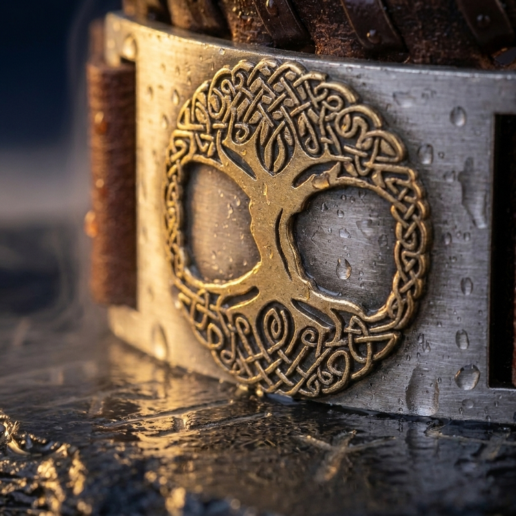 Bracelet Amulette Yggdrasil en contexte nordique angle macro