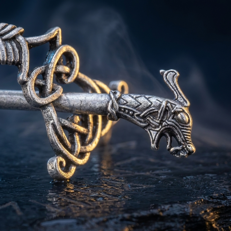 Broche à Cheveux Valkyrie en contexte nordique angle macro