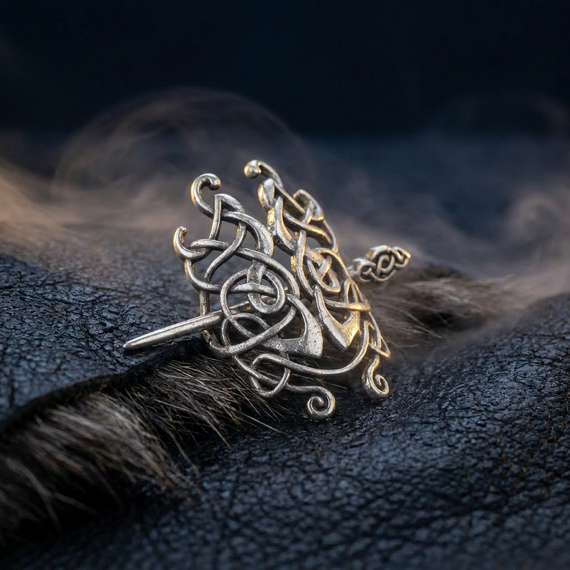 Broche Viking à Épingle en contexte nordique angle vue alternative