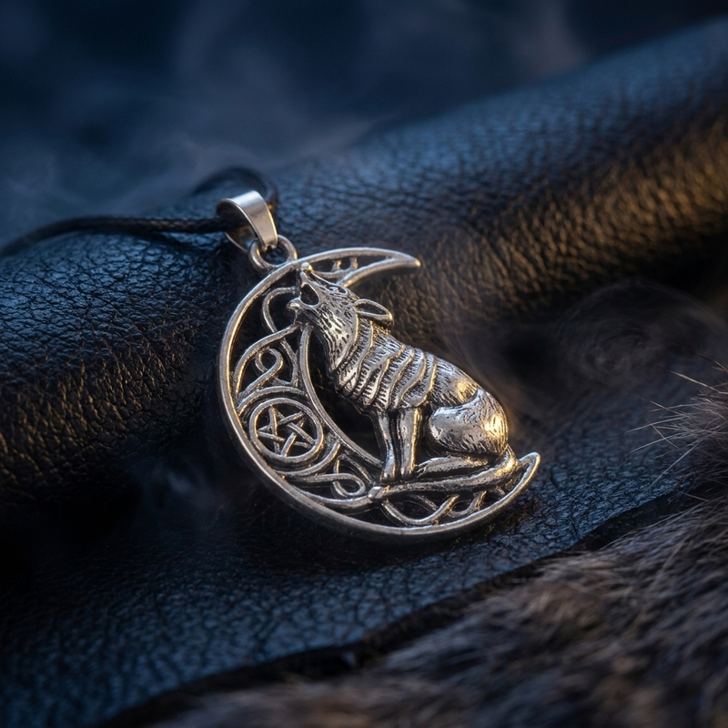 Collier Lune et Loup Fenrir en contexte nordique angle vue alternative