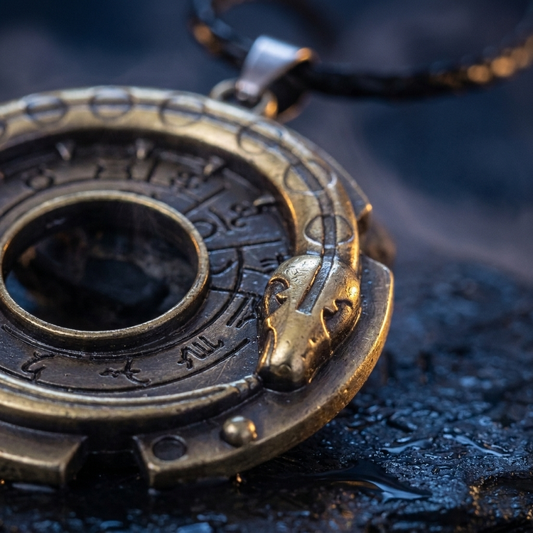 Collier Serpent Jörmungandr en contexte nordique angle macro