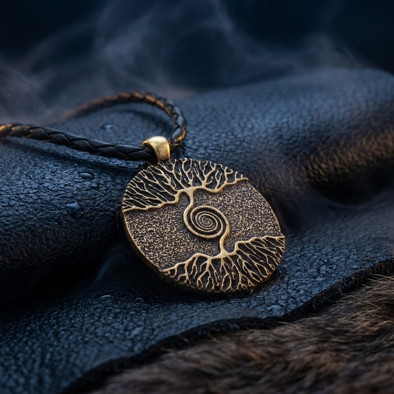 Amulette Viking Yggdrasil Arbre de Vie en contexte nordique angle vue alternative