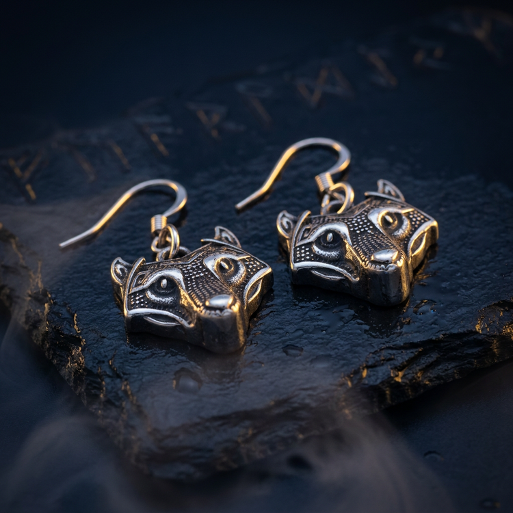 Boucles d'Oreilles Loup Viking en contexte nordique
