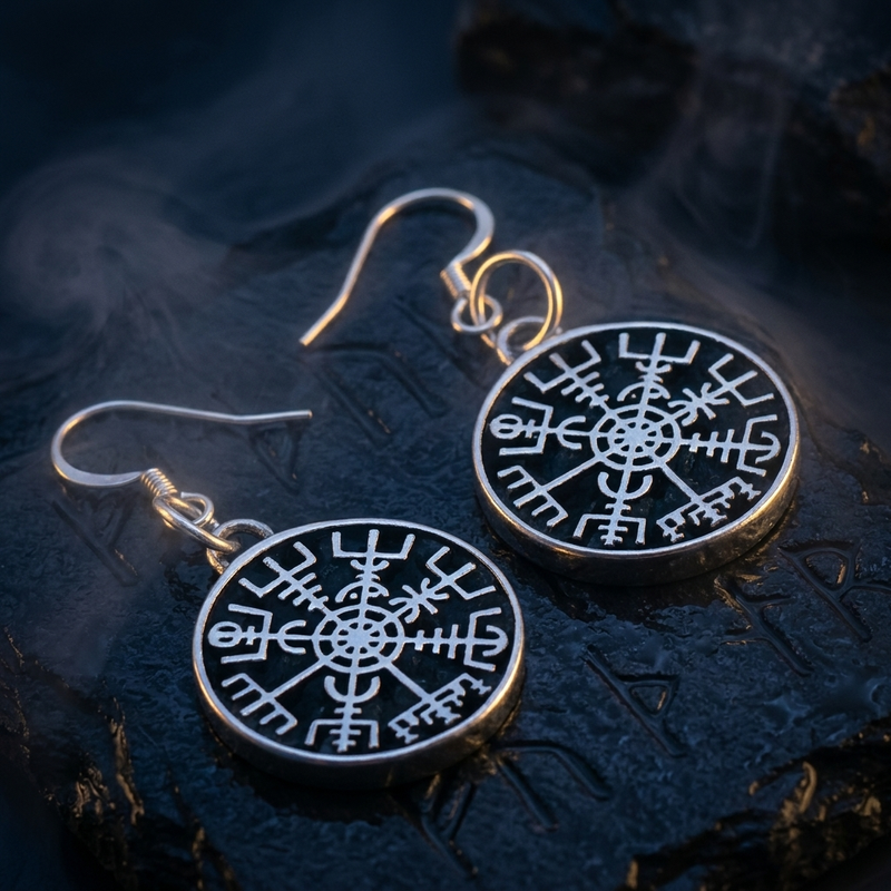 Boucles d'Oreilles Viking Vegvizir en contexte nordique