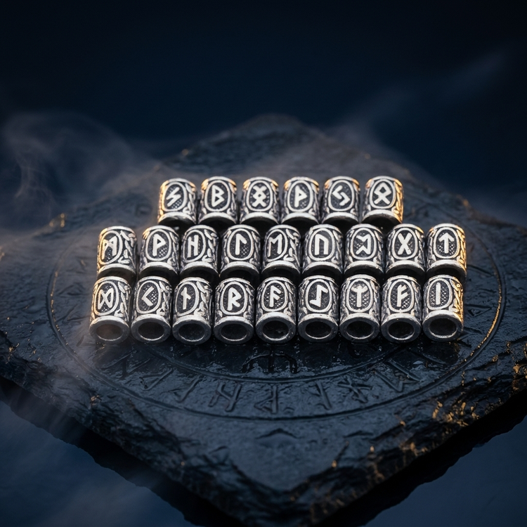 Bague de Barbe - 24 Perles de Runes Viking en contexte nordique