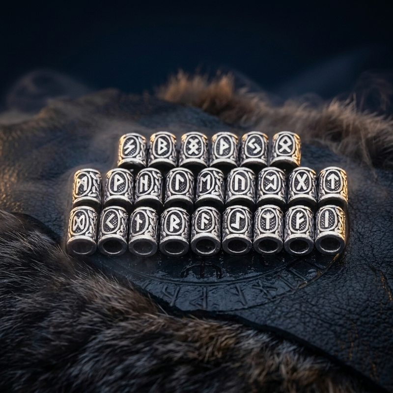 Bague de Barbe 24 Perles de Runes Viking en contexte nordique angle vue alternative