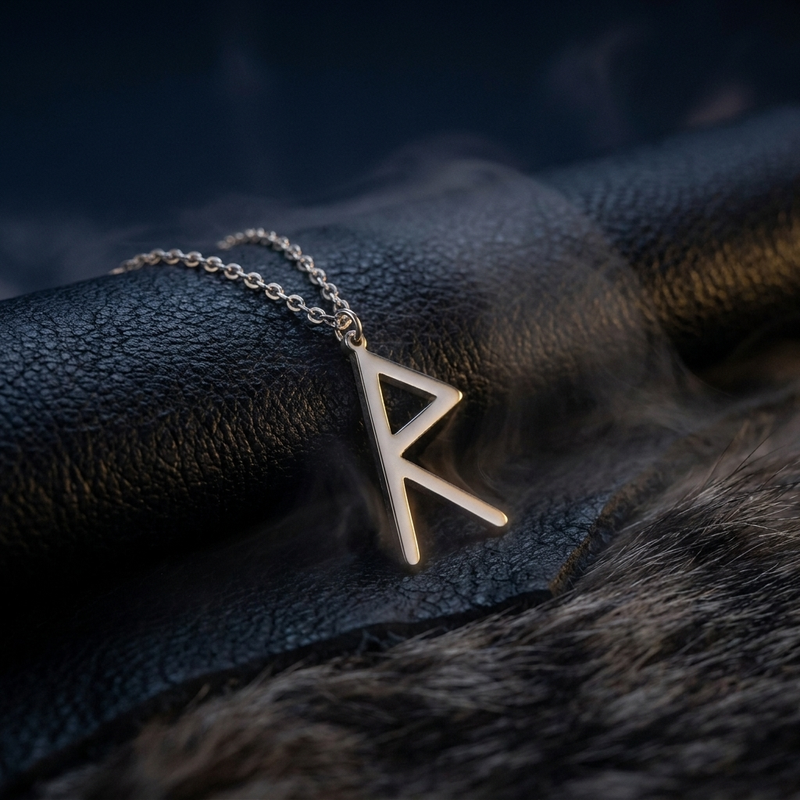 Collier Viking Pendentif Runes Argenté en contexte nordique angle vue alternative