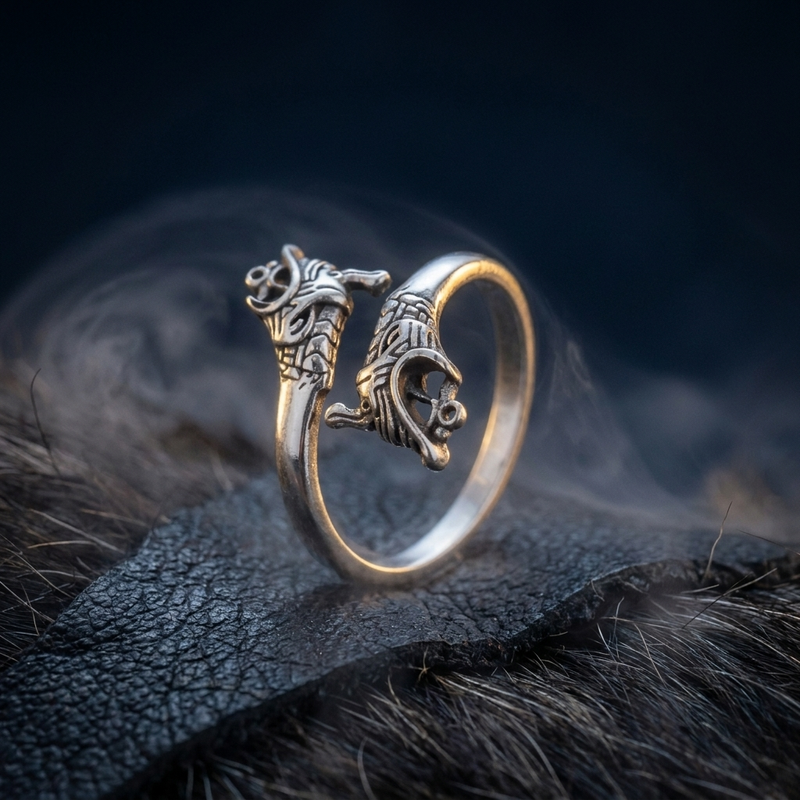 Anneau Viking Serpent de Midgard en contexte nordique angle vue alternative