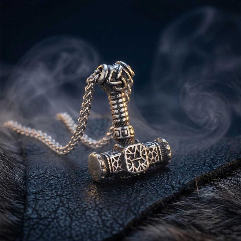 Pendentif Noeud du Marteau de Thor en contexte nordique angle vue alternative