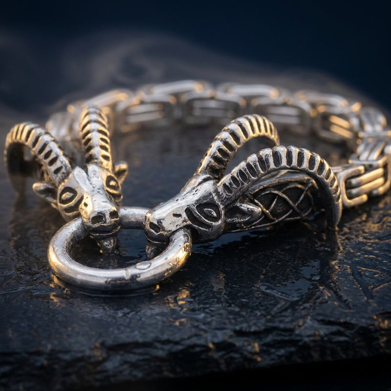 Bracelet Amulette Geitur en contexte nordique angle macro
