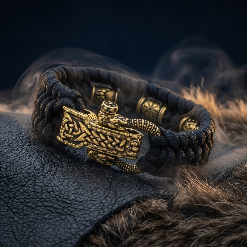 Bracelet Viking Valknut Paracord en contexte nordique angle vue alternative