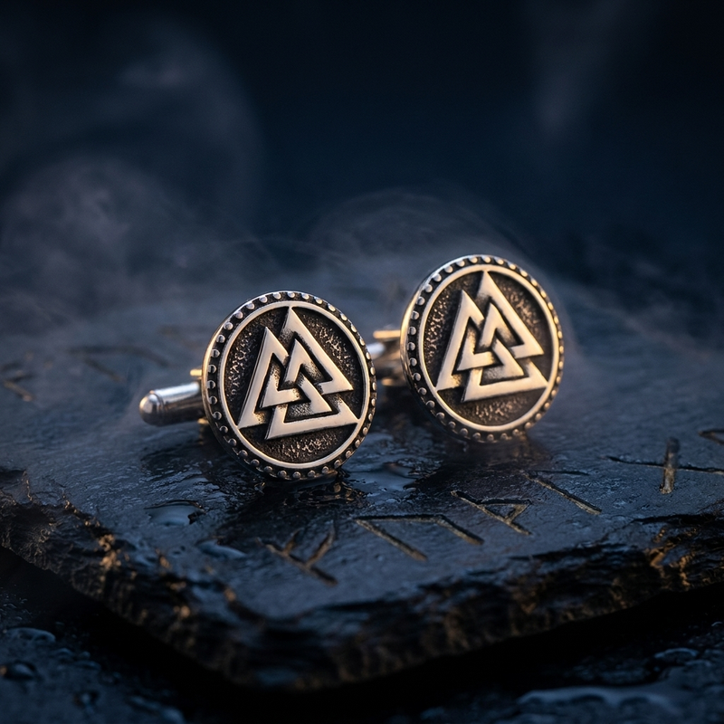 Bouton de Manchette Viking Valknut en contexte nordique