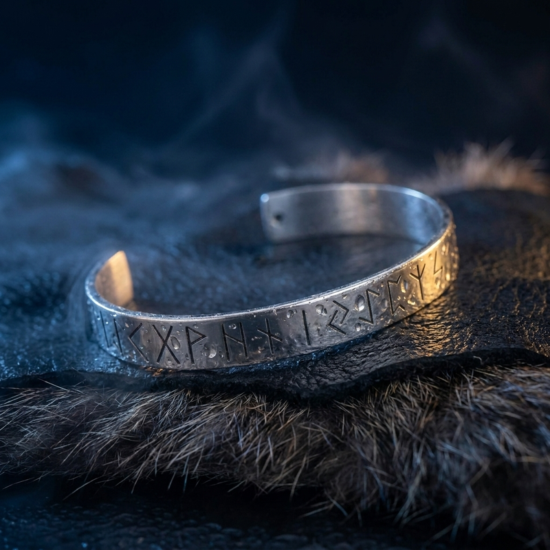Bracelet Amulette Runes Viking en contexte nordique angle vue alternative