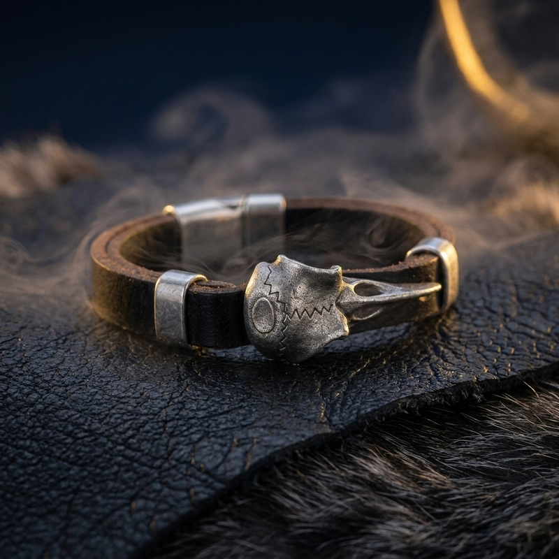Bracelet Amulette Corbeau d'Odin en contexte nordique angle vue alternative