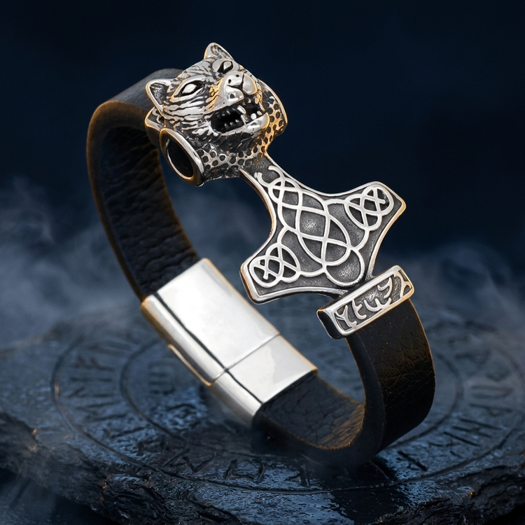 Bracelet Viking Loup Fenrir en contexte nordique