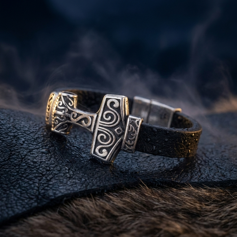 Bracelet Viking Marteau de Thor Mjöllnir en contexte nordique angle vue alternative