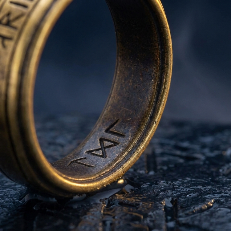 Anneau Viking Dore en contexte nordique angle macro
