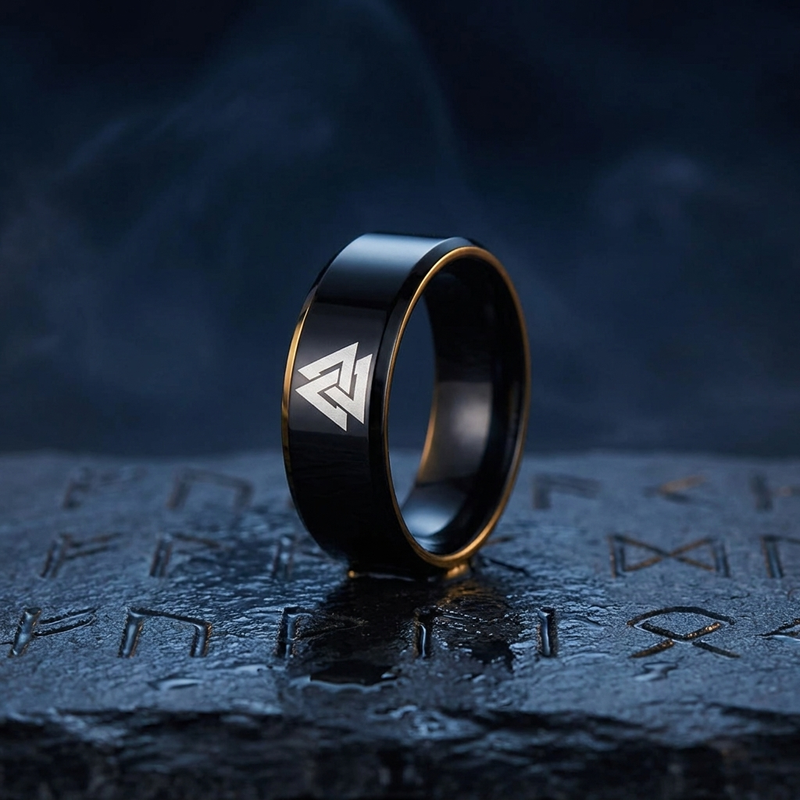 Bague Noire Viking Valknut en contexte nordique