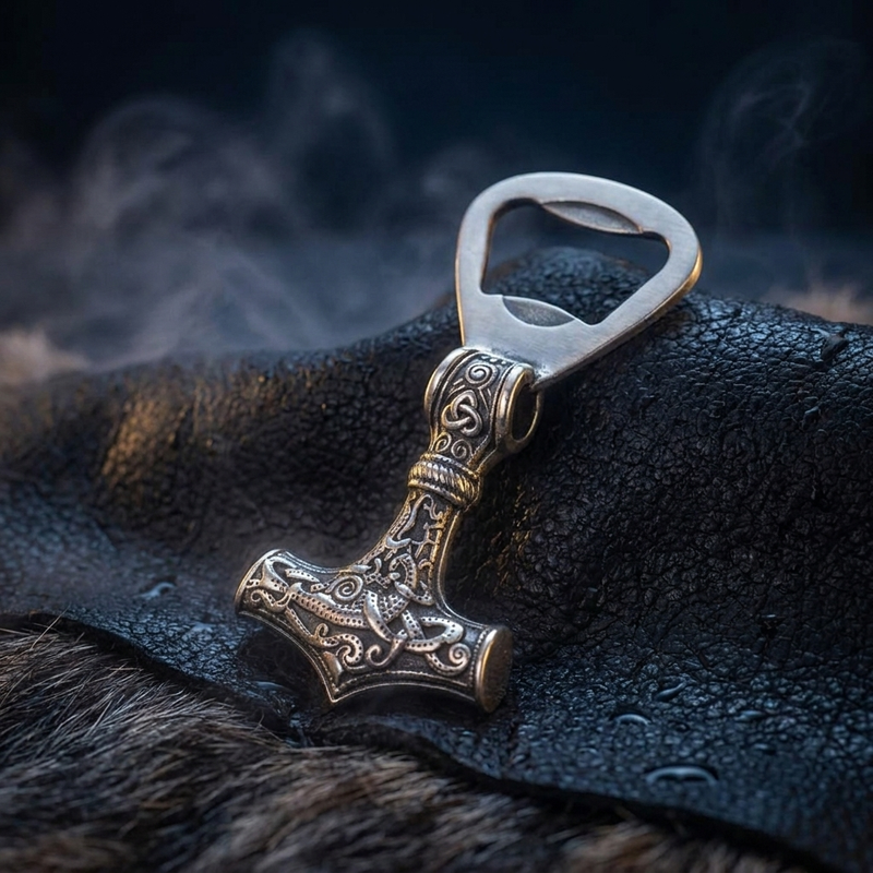 Décapsuleur Viking Marteau De Thormjollnir en contexte nordique angle vue alternative
