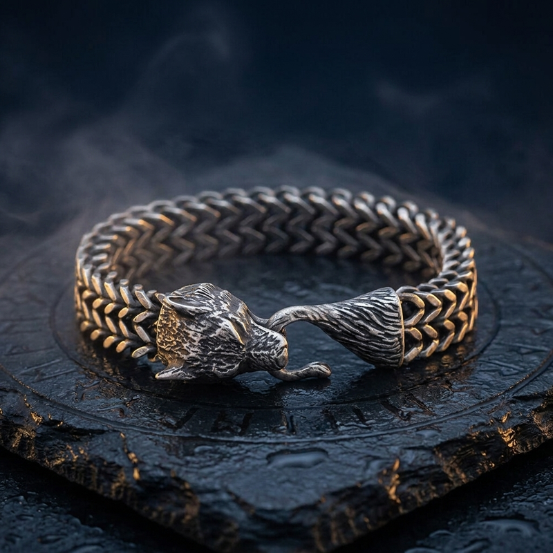 Bracelet Viking Tête du Loup d'Odin en contexte nordique